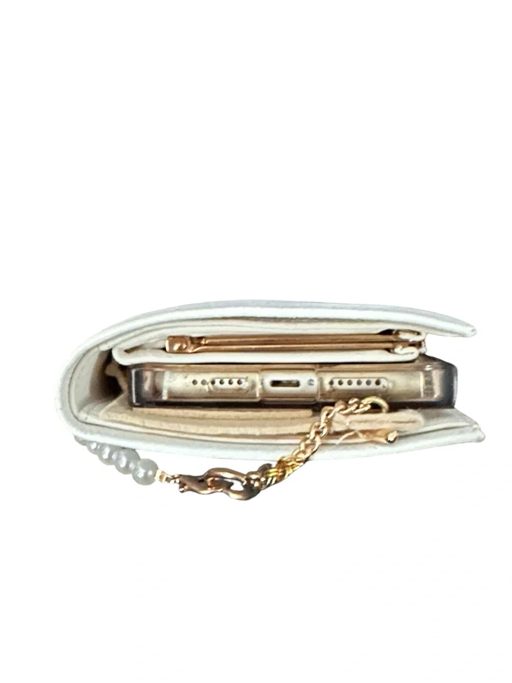 CHANEL Cream Leather CC Logo Snap Wallet